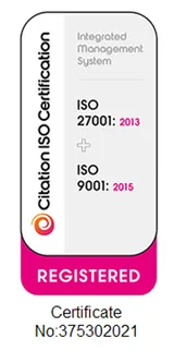 ISO 27001 and ISO 9001 registered, Citation ISO Certification, certificate number 375302021